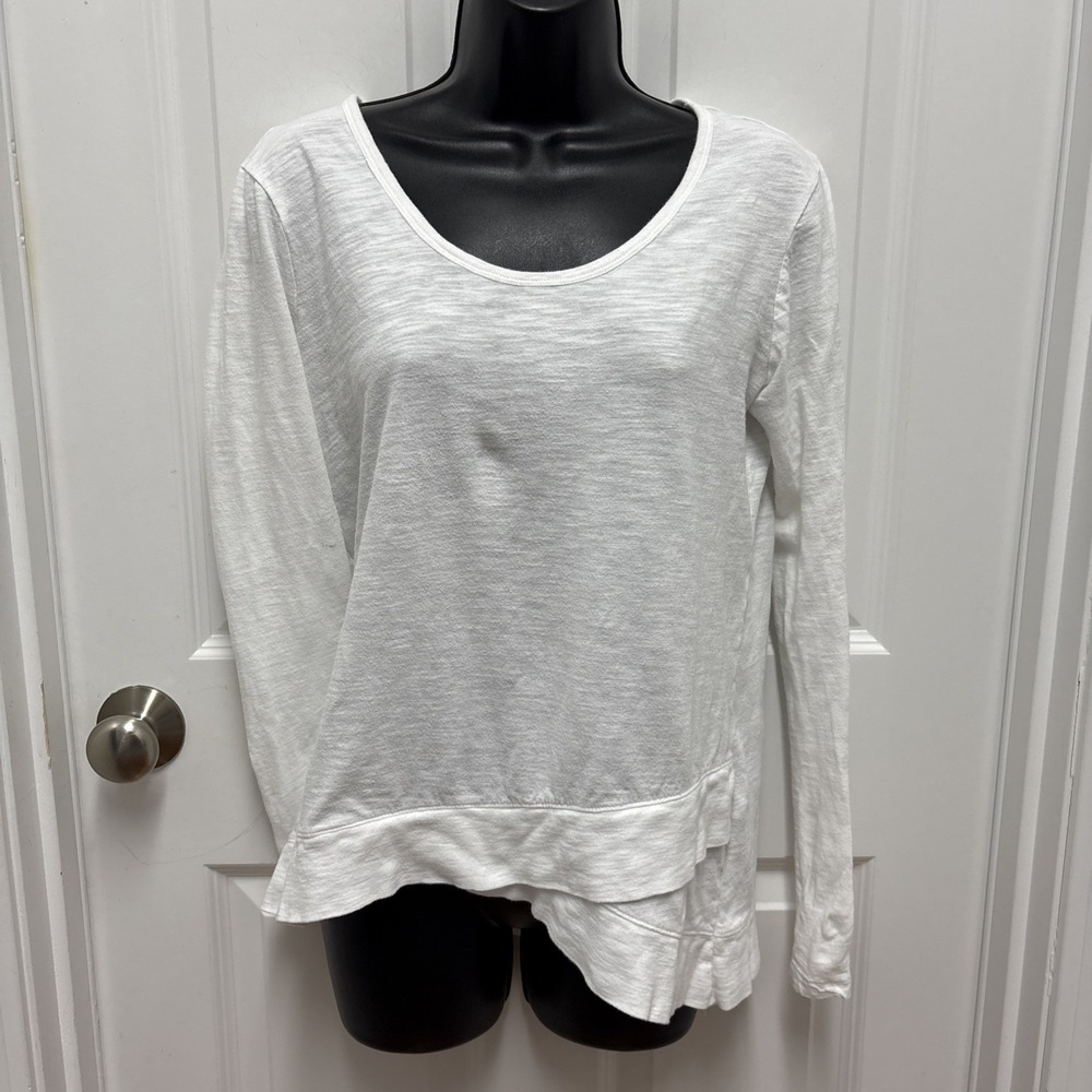 Sundance White All Cotton‎ Slub Knit Pullover High Low Banded Hem Top - Small